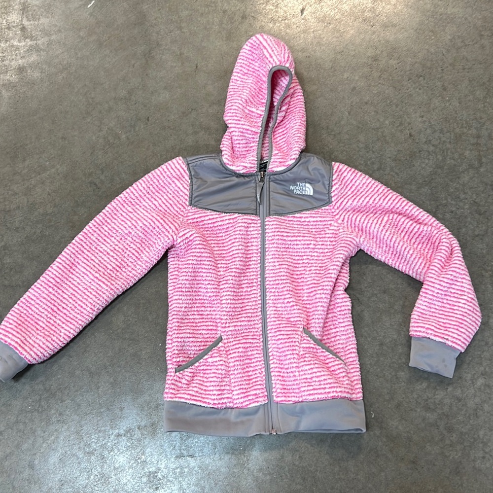 Girls The North Face pink, gray and white zip up jacket size medium 10/12